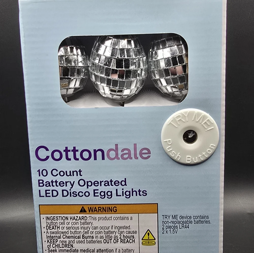 New Cottondale 10-Count Led Disco Egg Lights, Silver, 5.5 Ft Battery Operated